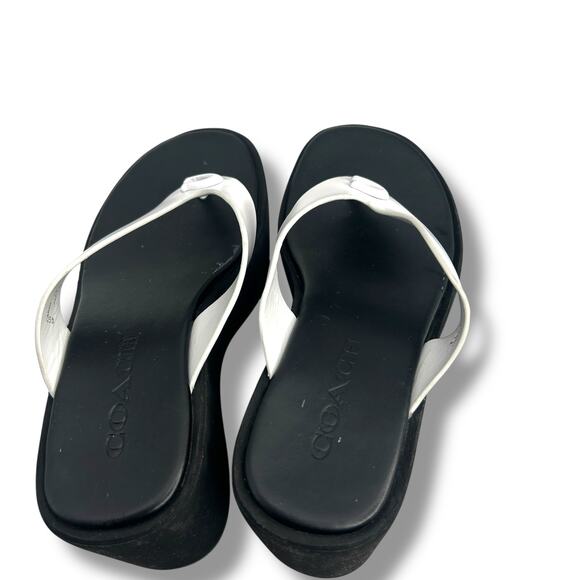 Coach black & white Platform Flip Flops Size 5 Sculpted C Chunky Y2K Sandals - Picture 3 of 12